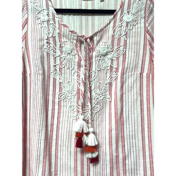 SOFT SURROUNDINGS Red/White Striped Embroidered Tunic, Sz M - Picture 3 of 8
